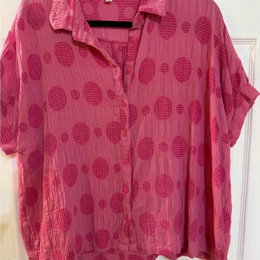 Umgee Pink Textured Button Down Shirt